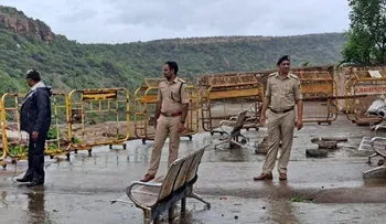 Gokak Falls Viewing Area Secured by Police, Ensuring Visitor Safety