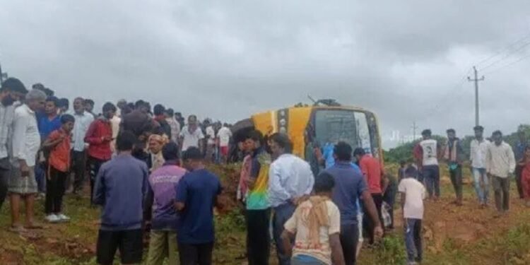 School Bus Overturns In Gokak, Injures Students; Road Conditions Spark Outrage