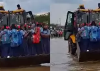 Belagavi students ride JCB across flooded bridge, video goes viral