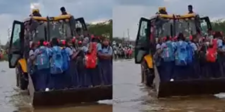 Belagavi students ride JCB across flooded bridge, video goes viral