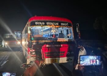 Three killed in bike-bus collision on Dharwad Road